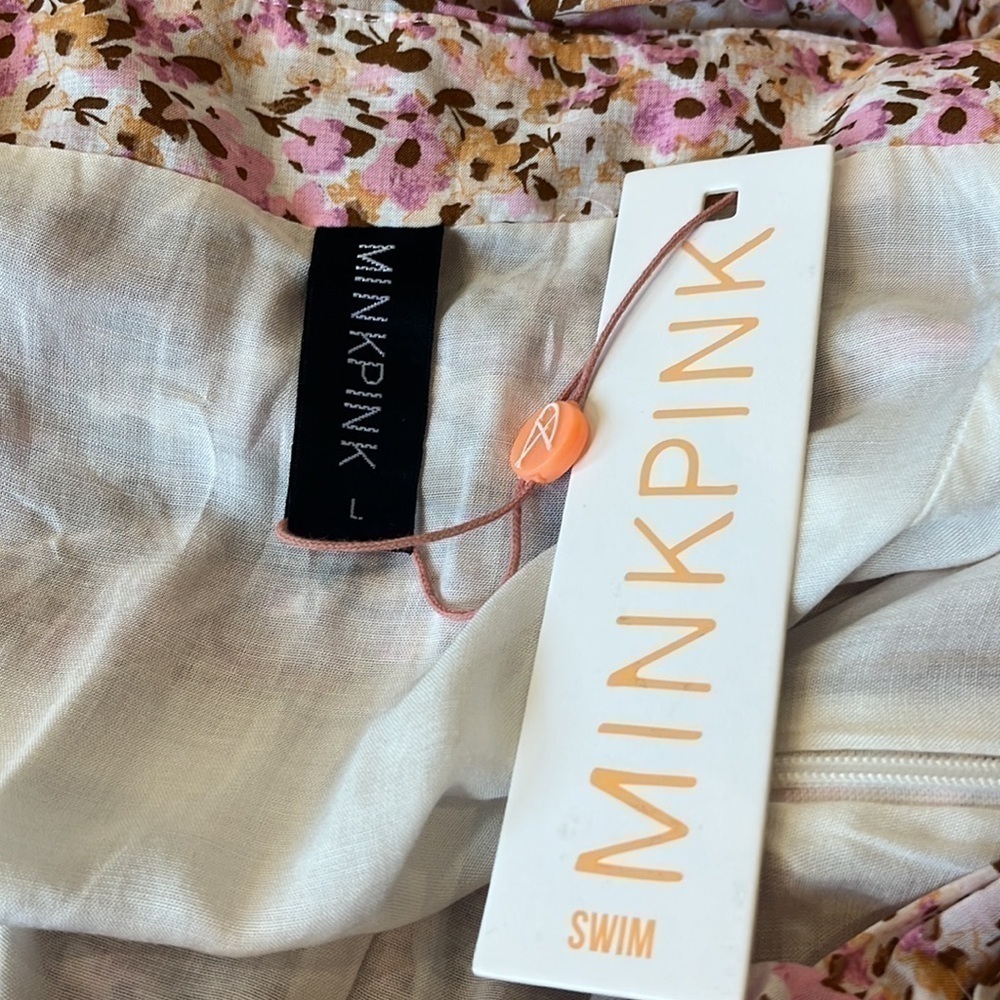 Minkpink Delphine Little Darling Cream and Pink Floral Ruched Mini Dress Large - Picture 9 of 14